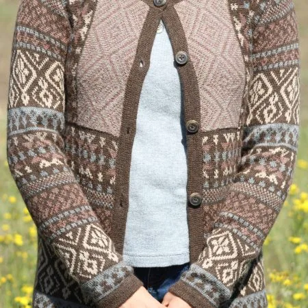 Brown Patterned Button up Sweater
